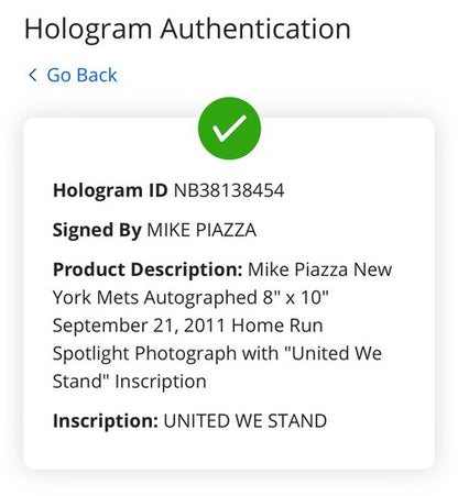 Mike Piazza Mets Signed 8x10 Framed Photo United We Stand 9/11 HR Auto Fanatics