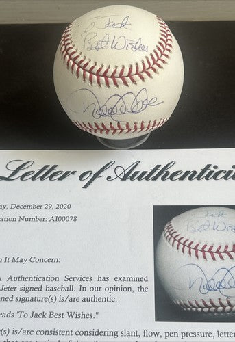 DEREK JETER Signed 2009 Inaugural Logo Baseball To Jack Best Wishes Auto Psa Coa