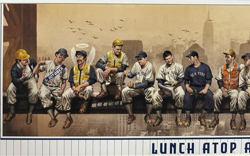 Yankees Lunch Atop Empire 24x8 Framed Litho Photo Jeter Mickey Mantle Babe Ruth