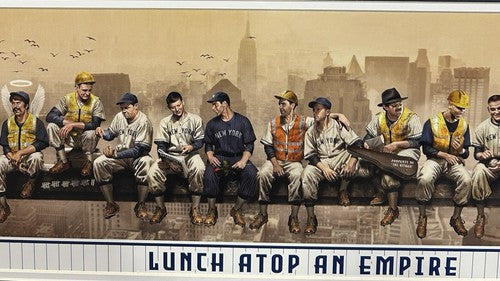 Yankees Lunch Atop Empire 24x8 Framed Litho Photo Jeter Mickey Mantle Babe Ruth