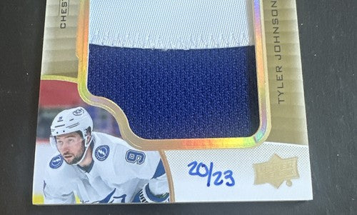 2020-21 UD Premier Mega Patch Chest Logos Tyler Johnson 20/23 Tampa Stanley Cup
