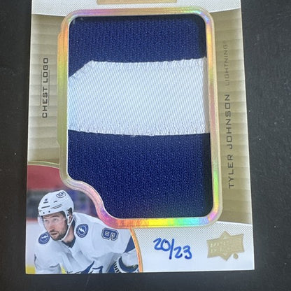 2020-21 UD Premier Mega Patch Chest Logos Tyler Johnson 20/23 Tampa Stanley Cup