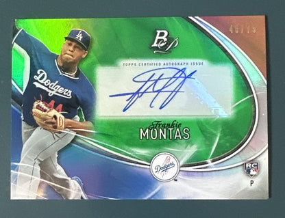 1-2016 Bowman Platinum Green Auto Frankie Montas Dodgers Reds /75 #PA-FM Mint