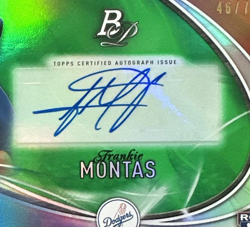 1-2016 Bowman Platinum Green Auto Frankie Montas Dodgers Reds /75 #PA-FM Mint