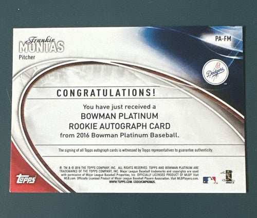 1-2016 Bowman Platinum Green Auto Frankie Montas Dodgers Reds /75 #PA-FM Mint