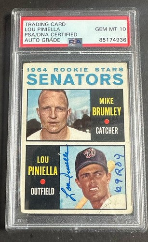 1964 Topps #167 Lou Piniella Signed Rookie Card ROY 69 Psa 10 Mint Auto