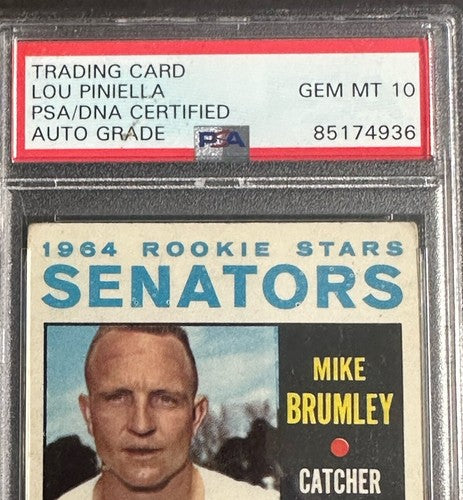 1964 Topps #167 Lou Piniella Signed Rookie Card ROY 69 Psa 10 Mint Auto