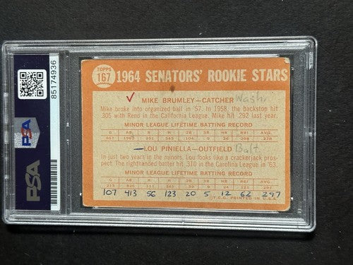 1964 Topps #167 Lou Piniella Signed Rookie Card ROY 69 Psa 10 Mint Auto