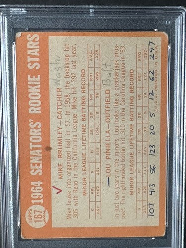 1964 Topps #167 Lou Piniella Signed Rookie Card ROY 69 Psa 10 Mint Auto