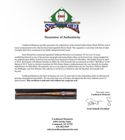 Rusty Staub Signed 500 Hits 4 Teams LE Cooperstown Bat Autograph Mets Astros COA