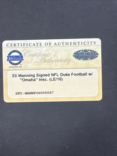Eli Manning New York Giants Signed  Duke Football Omaha Auto Le/10 Steiner Coa