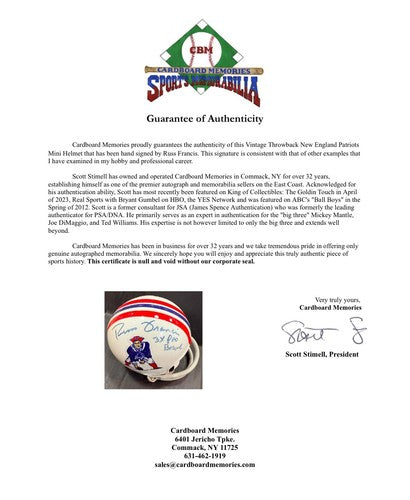 Russ Francis Signed Vintage Throwback Boston Patriots Mini Helmet Auto  COA