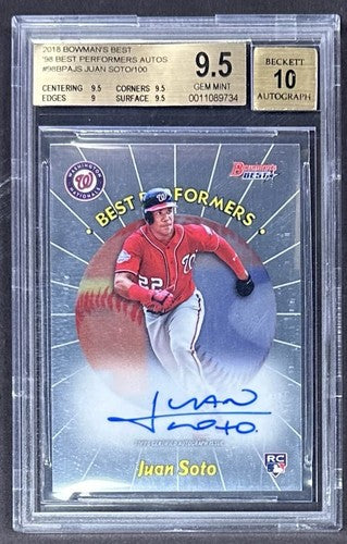 2018 Bowman’s Best Juan Soto Rookie Auto /100 BGS 9.5/10 Best Performers Mets RC