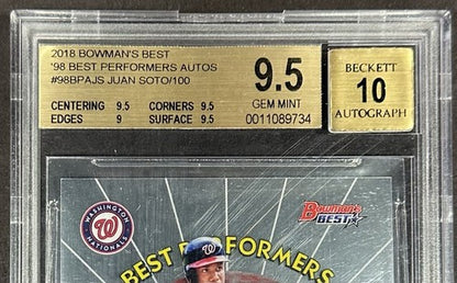 2018 Bowman’s Best Juan Soto Rookie Auto /100 BGS 9.5/10 Best Performers Mets RC