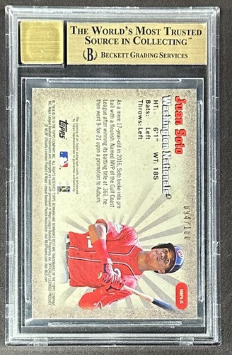 2018 Bowman’s Best Juan Soto Rookie Auto /100 BGS 9.5/10 Best Performers Mets RC