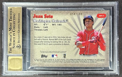 2018 Bowman’s Best Juan Soto Rookie Auto /100 BGS 9.5/10 Best Performers Mets RC
