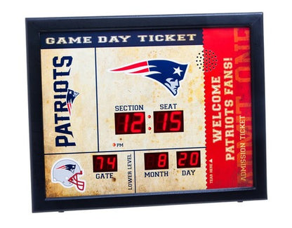 New England Patriots 19x15 NFL Team Scoreboard Wall Clock w Bluetooth New In Box