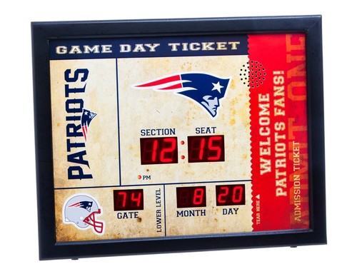 New England Patriots 19x15 NFL Team Scoreboard Wall Clock w Bluetooth New In Box