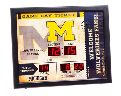 Michigan Wolverines 19x15 NFL Team Scoreboard Wall Clock w/ Bluetooth New In Box