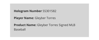 Gleyber Torres Signed Official MLB Baseball Yankees Tigers Autograph Steiner COA