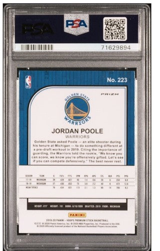 2019 Hoops Premium Stock Green Shimmer Jordan Poole #223 Rookie PSA 10 Gem Mint