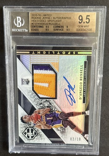 D'ANGELO RUSSELL 2015 Limited Gold Spotlight ROOKIE PATCH Auto RPA /10 Bgs 9.5