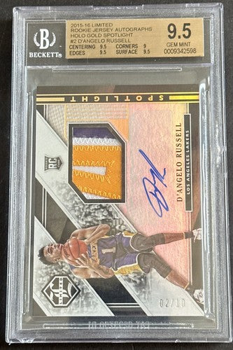 D'ANGELO RUSSELL 2015 Limited Gold Spotlight ROOKIE PATCH Auto RPA /10 Bgs 9.5