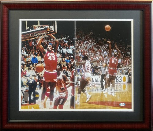 Lorenzo Charles & Dereck Whittenburg Signed 16x20 Framed Photo 1983 NC State COA