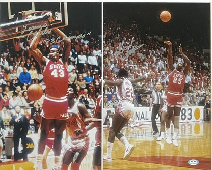 Lorenzo Charles & Dereck Whittenburg Signed 16x20 Framed Photo 1983 NC State COA