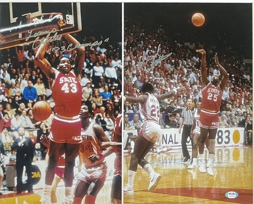 Lorenzo Charles & Dereck Whittenburg Signed 16x20 Framed Photo 1983 NC State COA