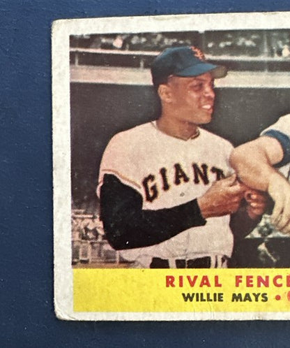 1958 Topps Willie Mays Duke Snider Rival Fence Busters #436 Ex No Creases