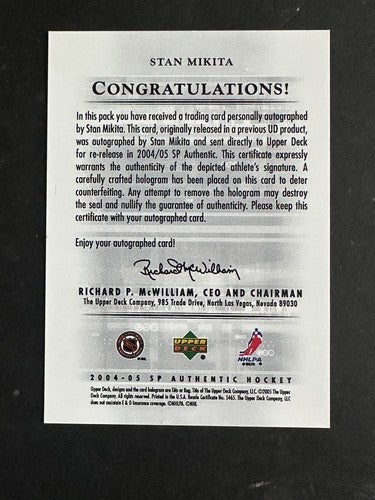 Stan Mikita Blackhawks 2004 /05 Sp Authentic Buyback Patch Auto Mint /14 Trilogy