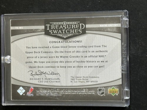 2005-06 UD Artifacts Treasured Swatches Wayne Gretzky Game Used Jersey /50 Mint