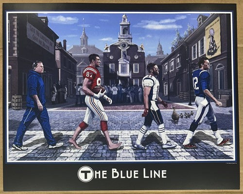 NE Patriots Blue Line 16x20 Litho Photo Belichick Gronkowski Edelman Tom Brady