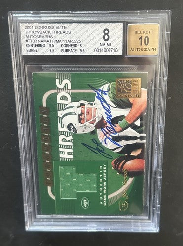 2001 Elite Throwback Threads Jersey Joe Namath Don Maynard Bgs 10 Auto /50 HOF