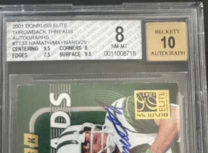 2001 Elite Throwback Threads Jersey Joe Namath Don Maynard Bgs 10 Auto /50 HOF