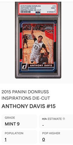 2015-16 DONRUSS DIE-CUT #15 ANTHONY DAVIS /77 Sp Psa 9 Mint Pop 1 Mavericks