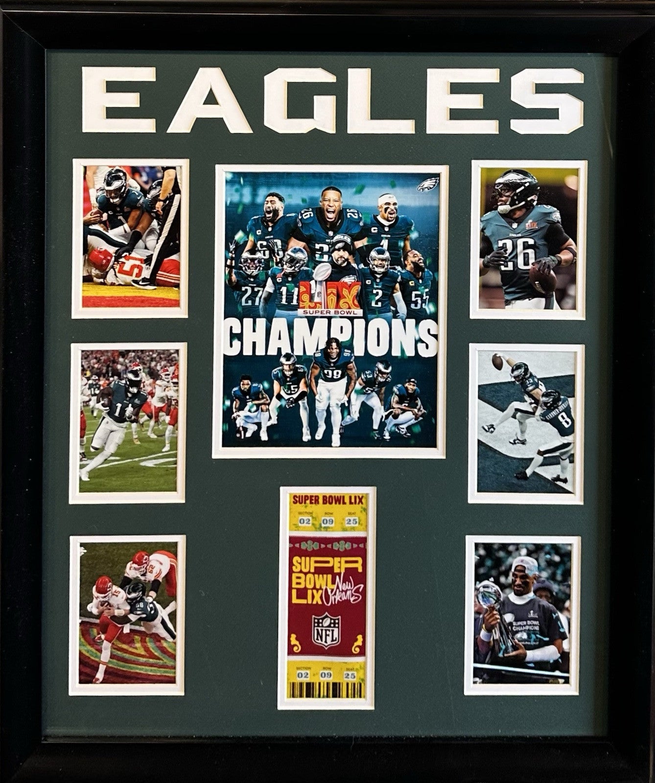 Philadelphia Eagles 2024 Super Bowl Champions Framed Team Photo Jalen Hurts MVP