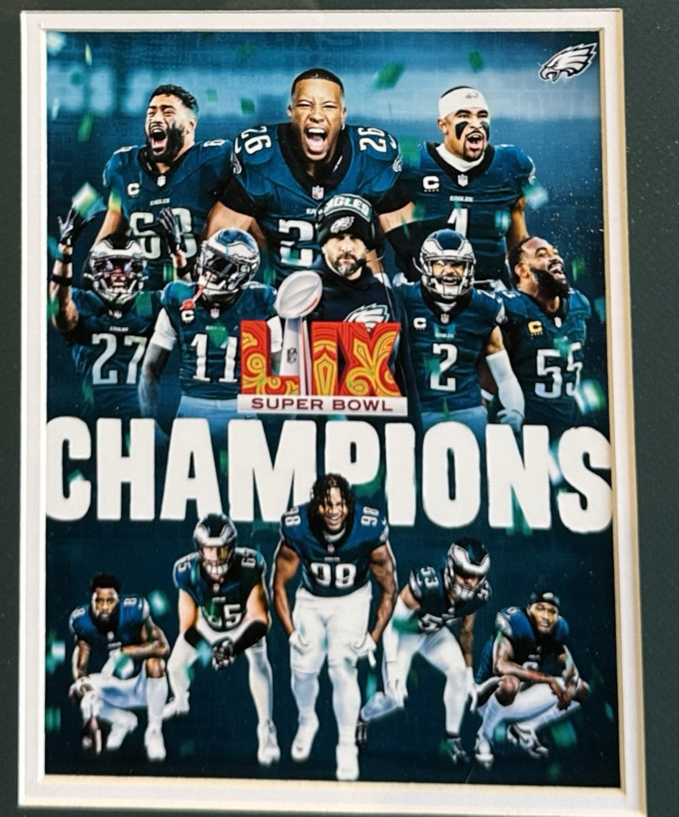 Philadelphia Eagles 2024 Super Bowl Champions Framed Team Photo Jalen Hurts MVP