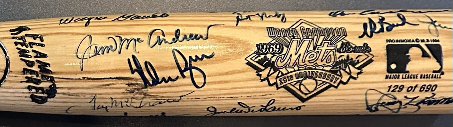 NY Mets 1969 WS Champs Team Signed LS LE Bat Nolan Ryan Tom Seaver 25 Auto JSA