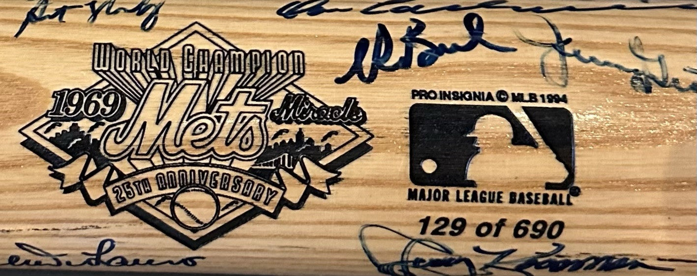 NY Mets 1969 WS Champs Team Signed LS LE Bat Nolan Ryan Tom Seaver 25 Auto JSA