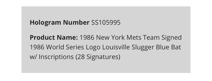 NY Mets 1986 World Series Team Signed Bat Hernandez 28 Nickname Auto Steiner Coa