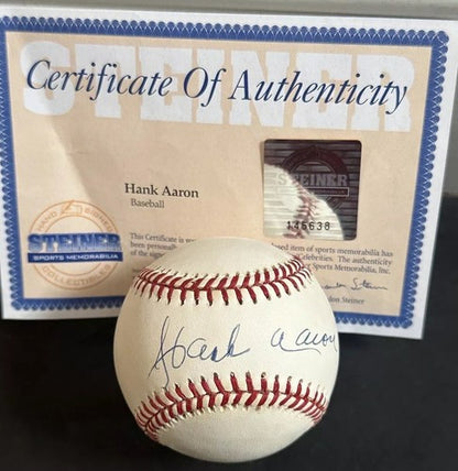Hank Aaron Signed Official NL Baseball Mint Auto Braves Hof Steiner Coa In Case