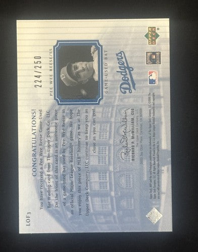 2000 Upper Deck Master Collection Pee Wee Reese Legends Flatbush Game Used Bat