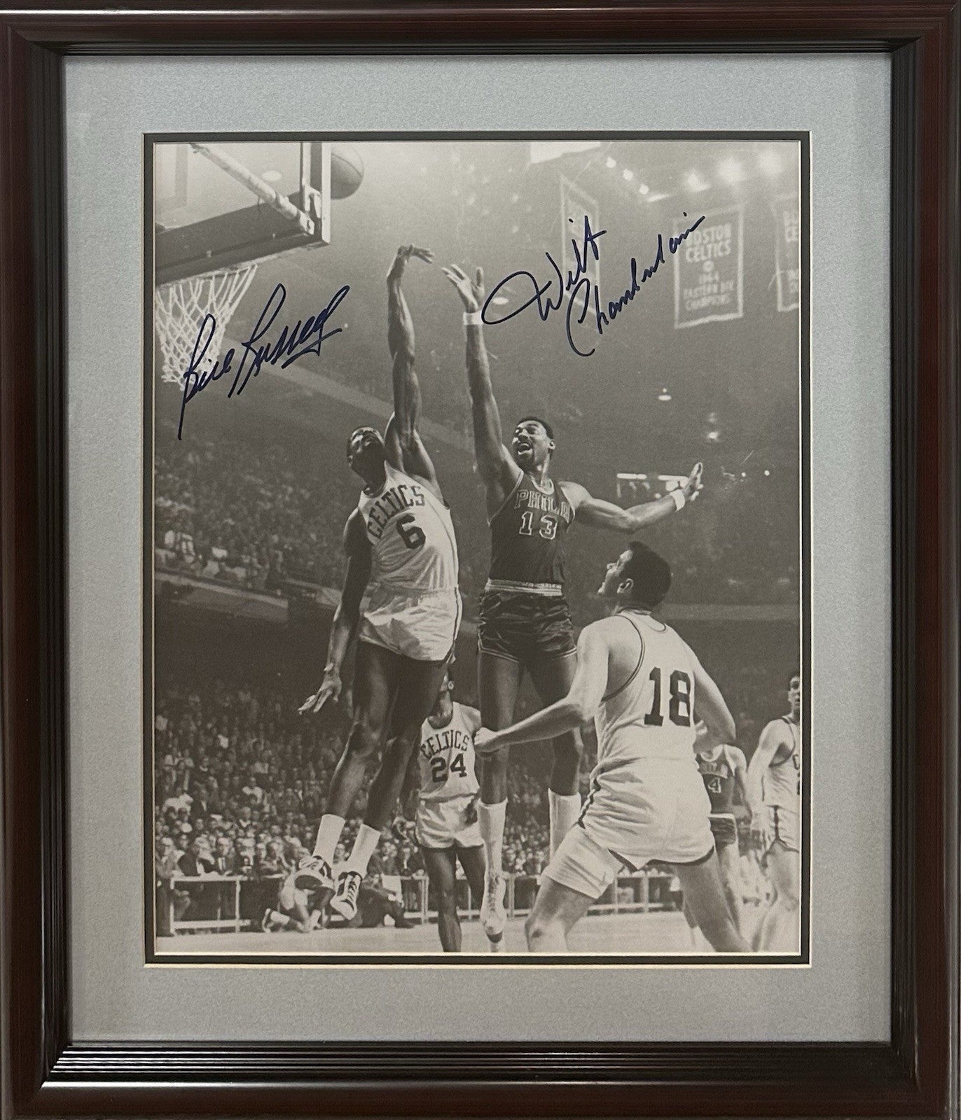Wilt Chamberlain & Bill Russell Signed 16x20 Framed Photo Mint Hof Auto PSA LOA