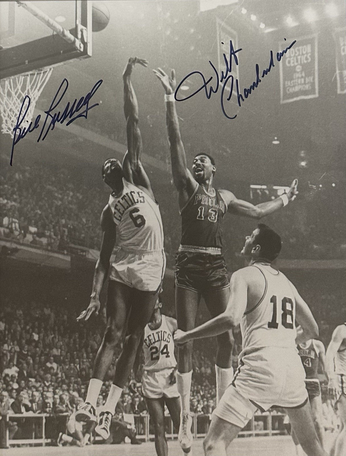 Wilt Chamberlain & Bill Russell Signed 16x20 Framed Photo Mint Hof Auto PSA LOA