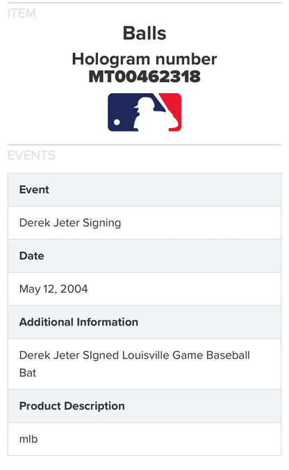 Derek Jeter Signed LS P72 Game Model Bat NY Yankees 2004 Auto Steiner MLB COA