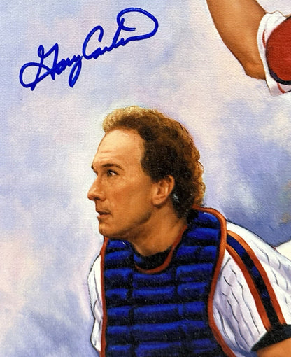 HOF Catchers Signed Doo S Oh Framed Canvas Photo Piazza Carter Bench 6 Auto BAS