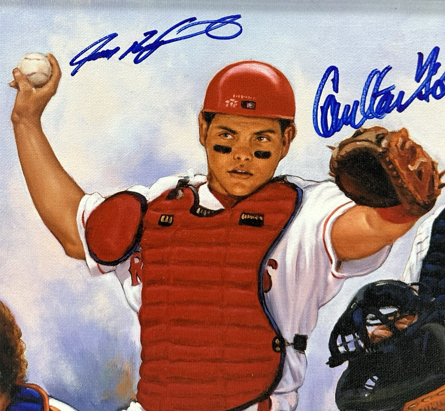 HOF Catchers Signed Doo S Oh Framed Canvas Photo Piazza Carter Bench 6 Auto BAS