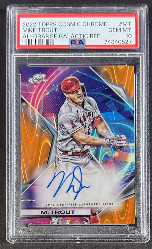 2022 Topps Cosmic Chrome Mike Trout PSA 10 Orange Galactic Refractor Auto /25